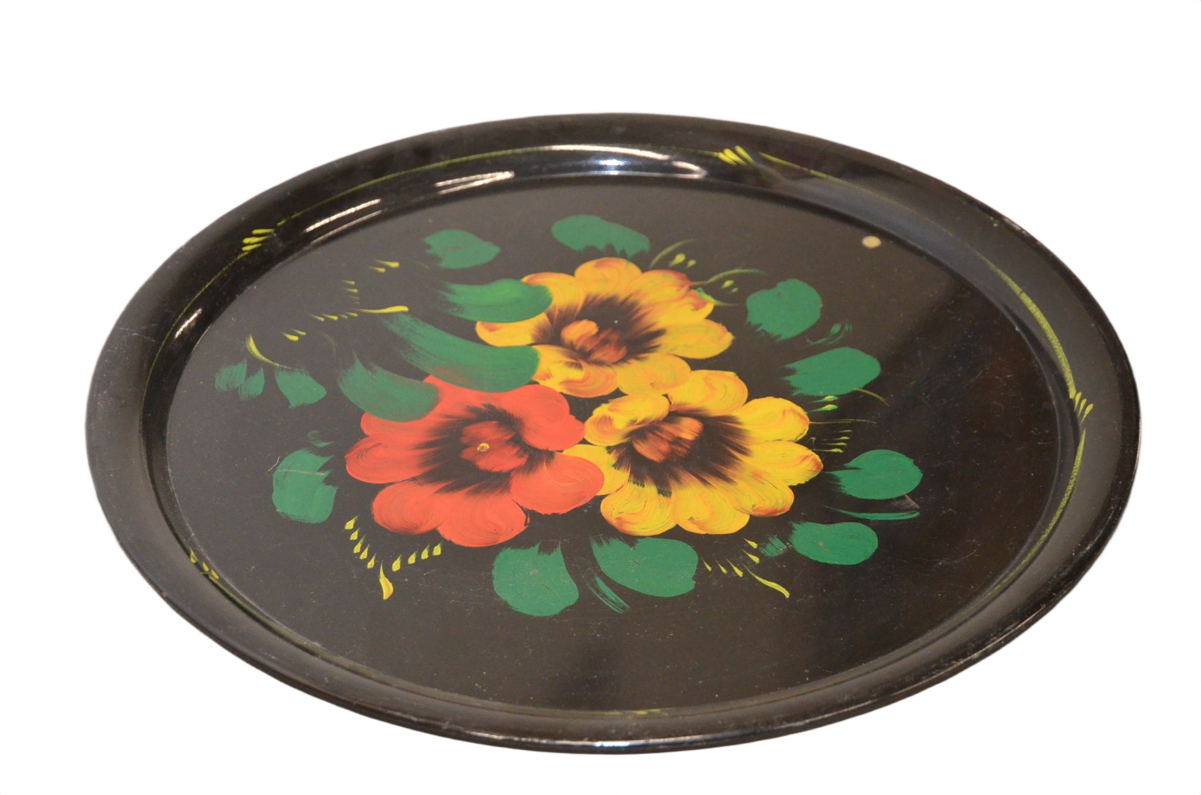 Tablett Schwarz mit Blumendekor