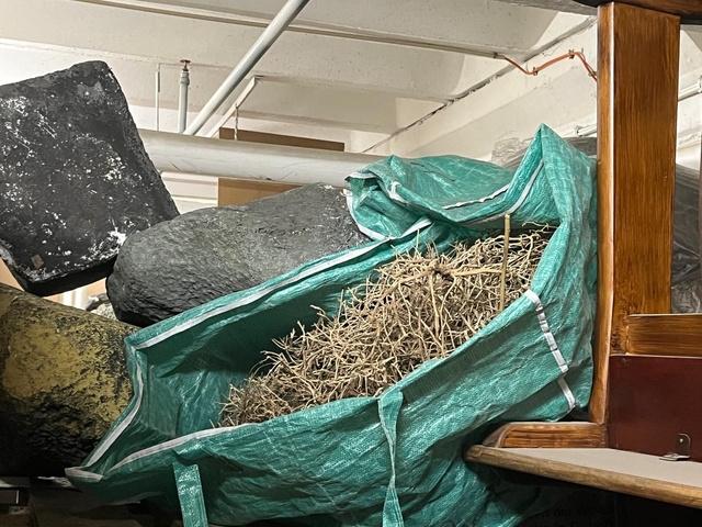 Grüner Sack mit Stroh