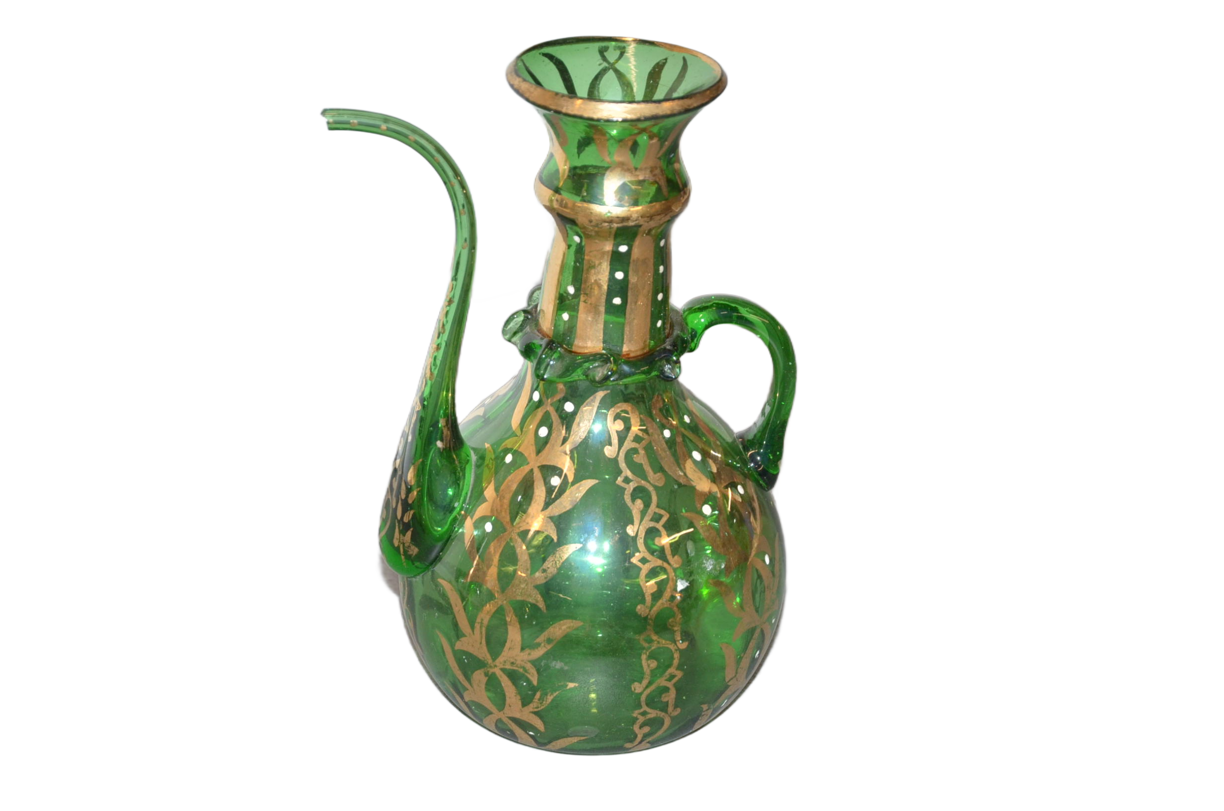 Grüne Glas-Kanne mit Golddekor